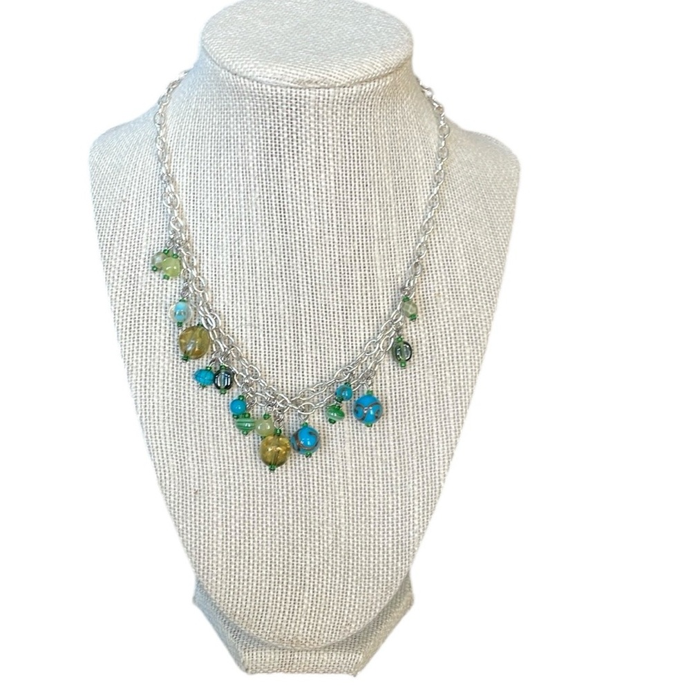 Silver Toned Layered Beaded Fashion Jewelry Chocker